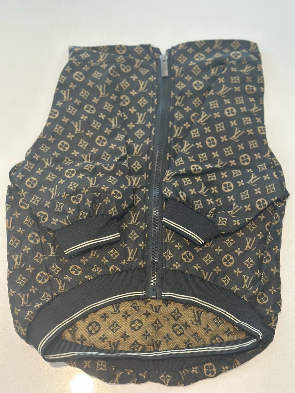 Luxury-Pattern Brown & Black Dog Vest with Front Zip